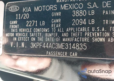 2021 Kia Forte Gt Manual from USA, damaged, VIN 3KPF44AC3ME314835